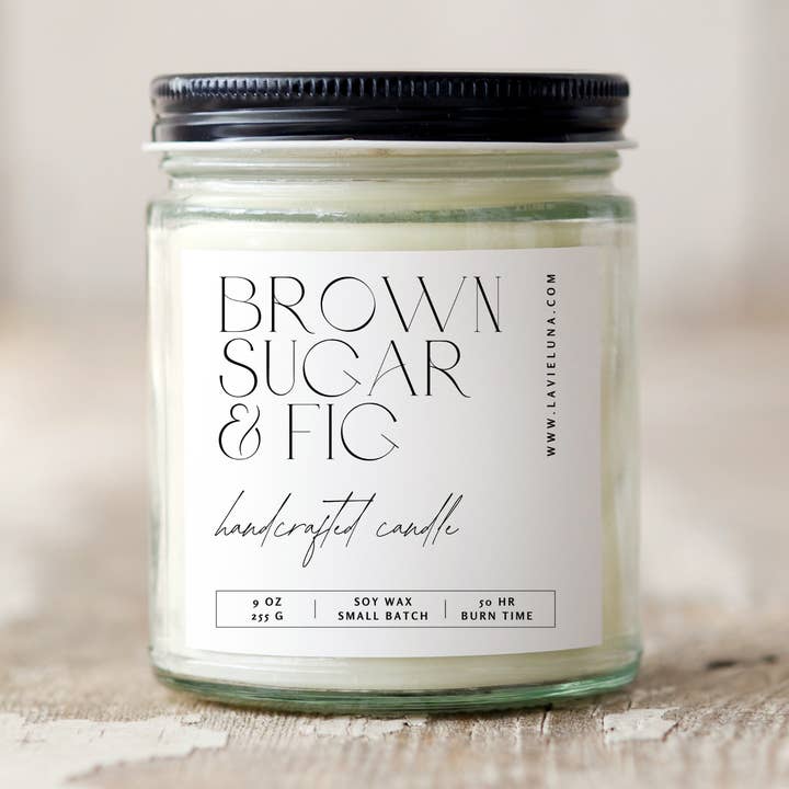 Brown Sugar and Fig Minimal Fall Soy Wax Candle for wholesale by La Vie Luna Apothecary