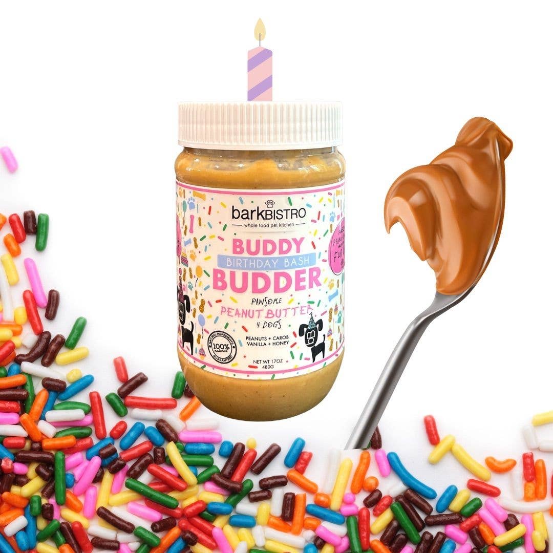 Elite Pet Distributors - Wholesale Pet Treats - Dog - Bark Bistro Birthday Bash Buddy Budder 17oz jar4