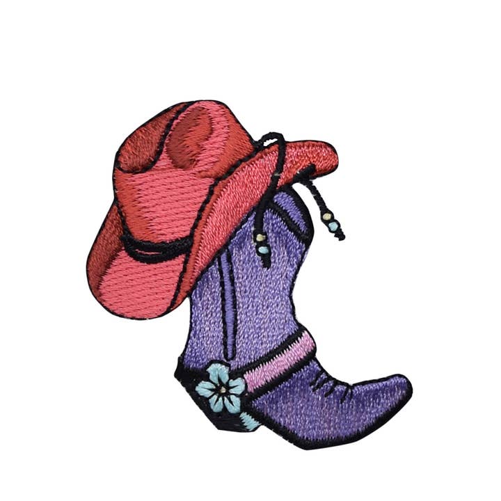 Wholesale Applique - Wholesale Patch - Western Cowgirl Boot and Hat, Embroidered Iron on Patch