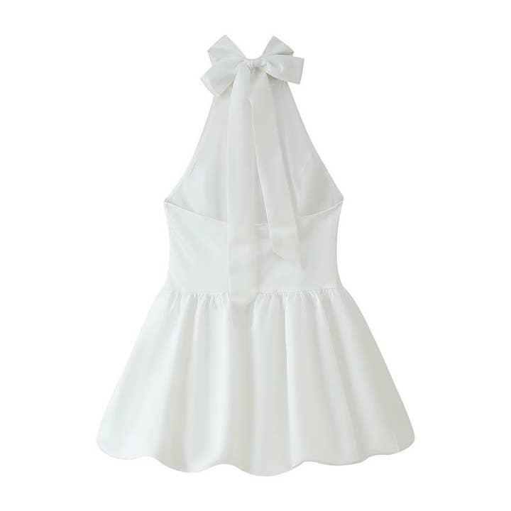 Halter Backless Dress Puffed Mini Lightweight White N5Z371 for wholesale on Faire1