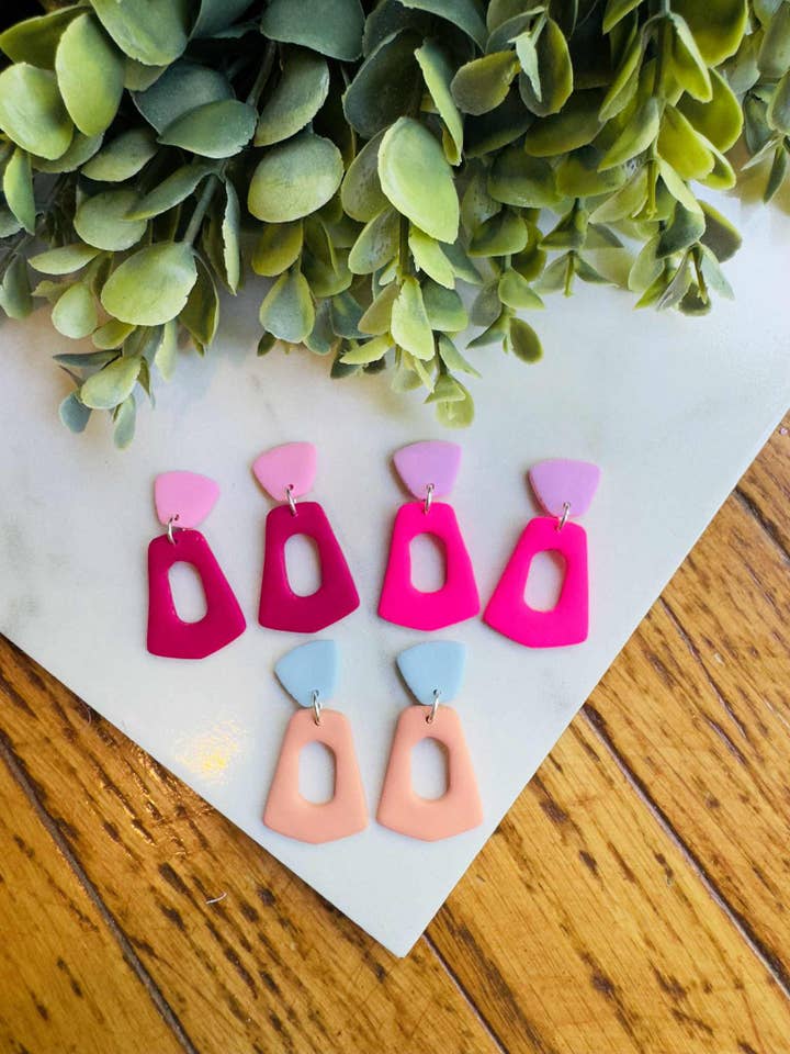 Colorful Triangle Dangle Unique Handmade Clay Earrings for wholesale by KBH CREATIONS