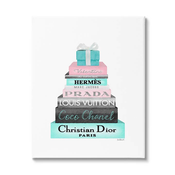 High Fashion Bookstack Pink with Blue Box and Bow Canvas for wholesale by Stupell Industries