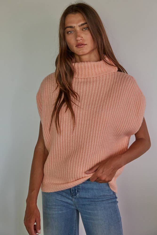 Wholesale W1602 | Knit Sweater Ribbed Turtleneck Vest Top
