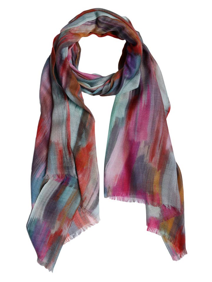 Painterly Mosaic Modal Silk Scarf – Abstract Brushstroke Art Print for wholesale by Namaskar Australia