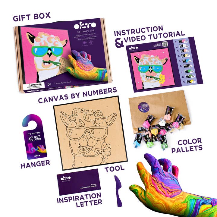Fainotoys - Wholesale DIY Craft Kit - Kids - OKTO Clay by Numbers — Lama — (16.54×12.01 in) — Ages 5+1