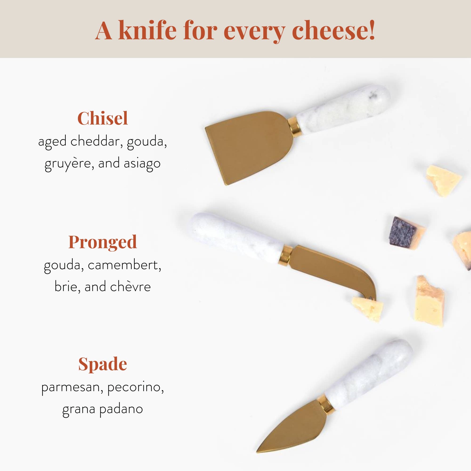HOST at HOME by The Bamboo Abode – wholesale Cheese spreader – White Marble Cheese Knives, Cheese Knife Gift Set1
