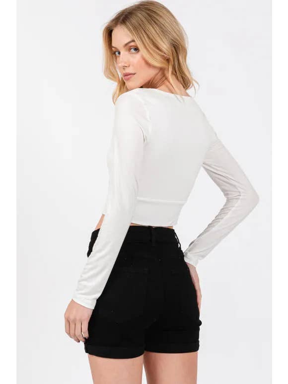 Final Touch – wholesale Stickad topp - Dam – Dubbel lager V-ringad crop top - T30162