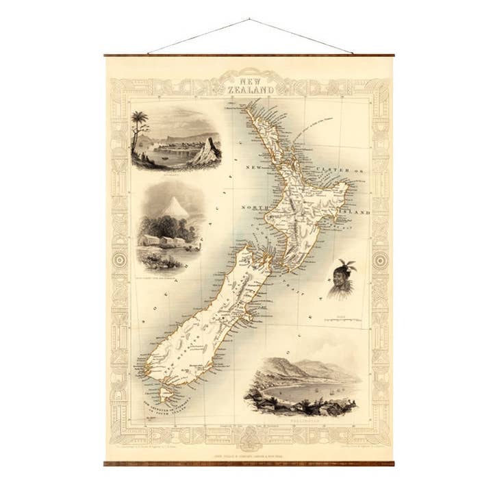 Map of New Zealand Roll Down Vintage Canvas Decorative Scroll Map of Auckland for wholesale by Maps Vintage