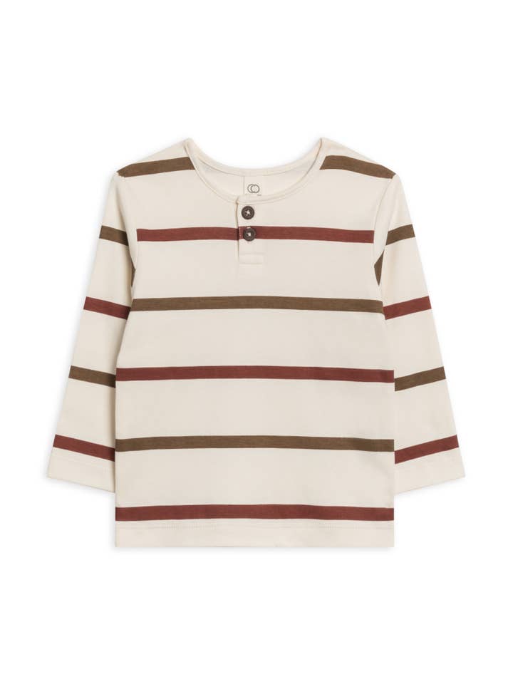 Colored Organics - Wholesale T-Shirt - Kids - Reef Henley Crew Neck Tee - Max Stripe / Garnet + Sepia