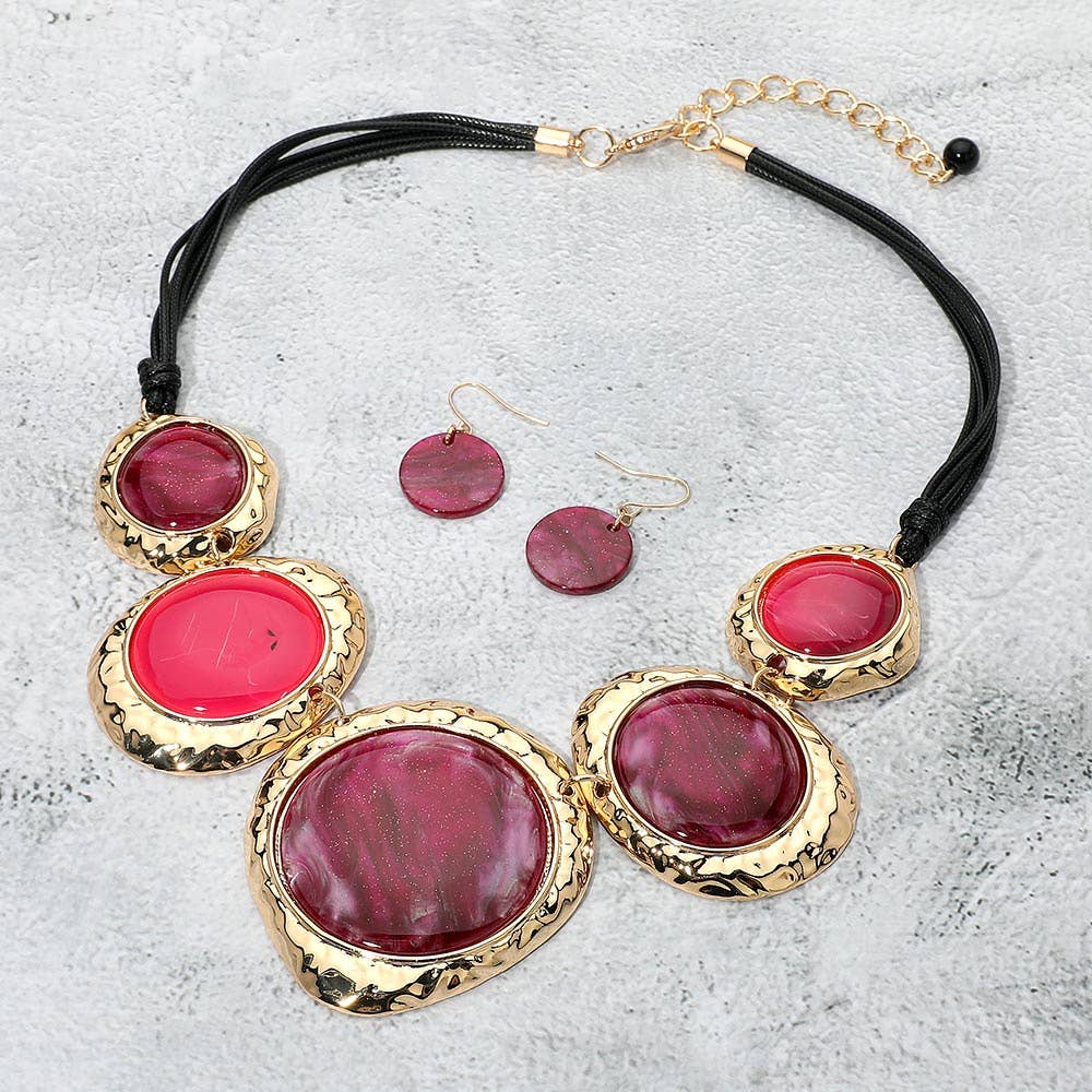 Sensibling Corp. - Wholesale Jewelry Set - Chunky Sparkled Celluloid Acetate Round Plate Link Statement Necklace2
