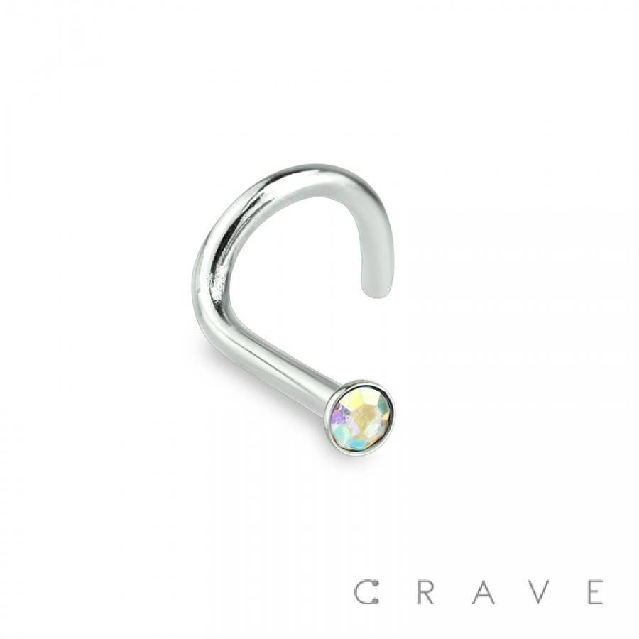 CRAVE - Wholesale Nose Ring - 316L SURGICAL STEEL 18GA NOSE SCREW FISH HOOK WITH GEM0