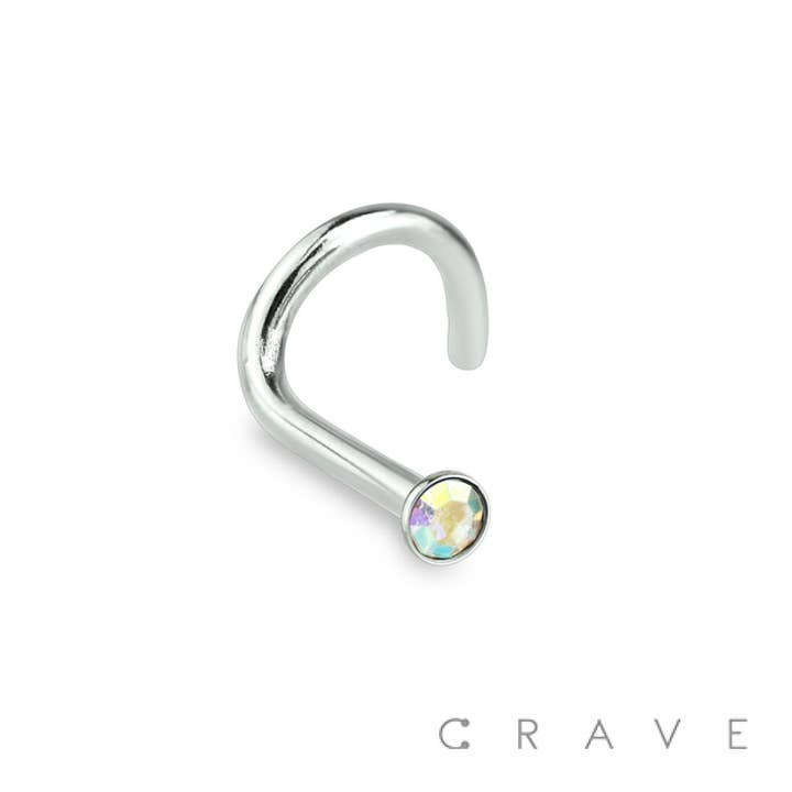 CRAVE - Wholesale Nose Ring - 316L SURGICAL STEEL 18GA NOSE SCREW FISH HOOK WITH GEM
