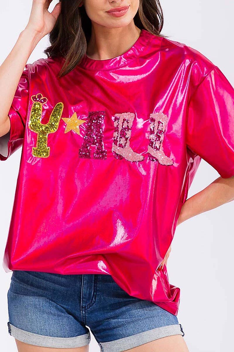 MAGENTA KORTÆRMET METALLISK GRAFISK TOP for engroshandel på Faire