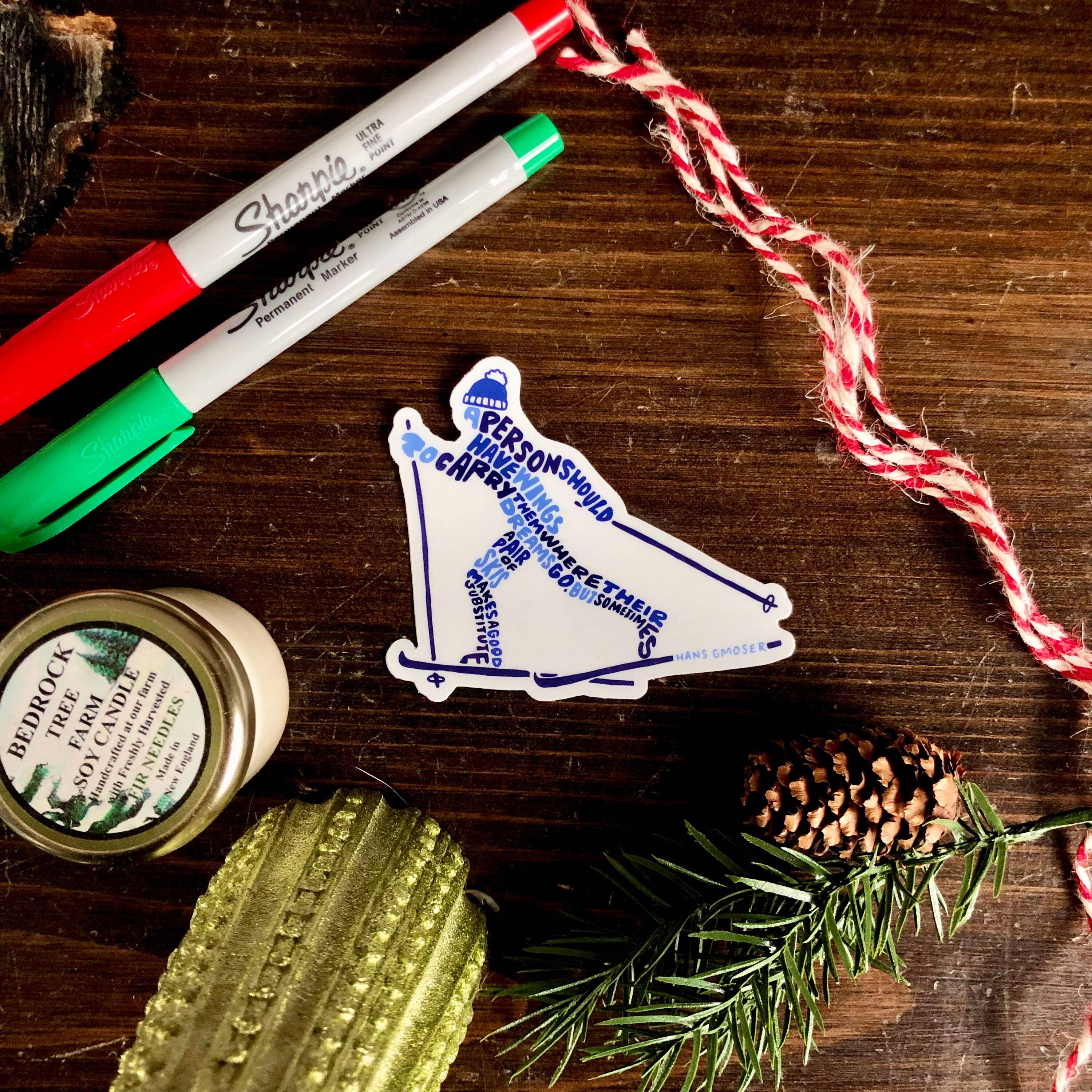 Wander On Words - Wholesale Sticker - Hand-Lettered Nordic Skier, Cross Country Skiing Sticker1