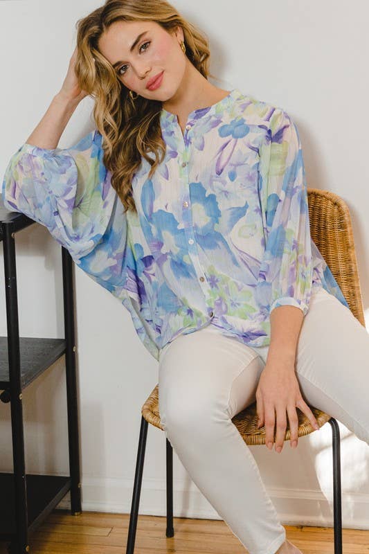 Oddi - Vente Chemisier – femme - Blouse boutonnée à col rayé fleuri6