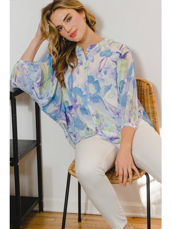Oddi - Wholesale Blouse - Women's - Floral Band Collar Button Down Blouse6
