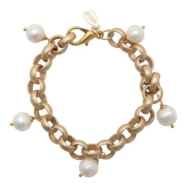 203-01-G | PULSERA DE ORO TURCO CON 5 PERLAS BLANCAS para venta al por mayor de Girl With A Pearl