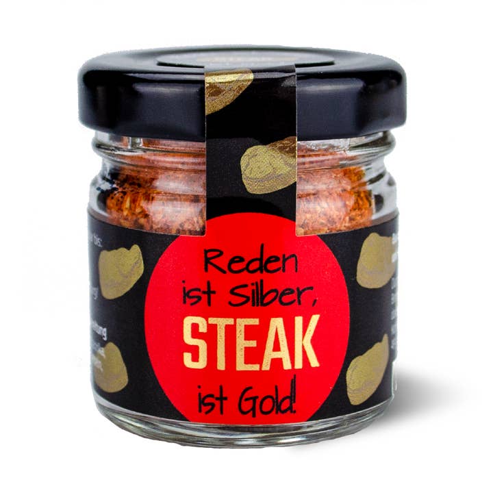 BBQ Rub Memphis mini glass “Talking is silver...” - spicy for wholesale by Altenburger Senf & Feinkost GmbH & Co. KG