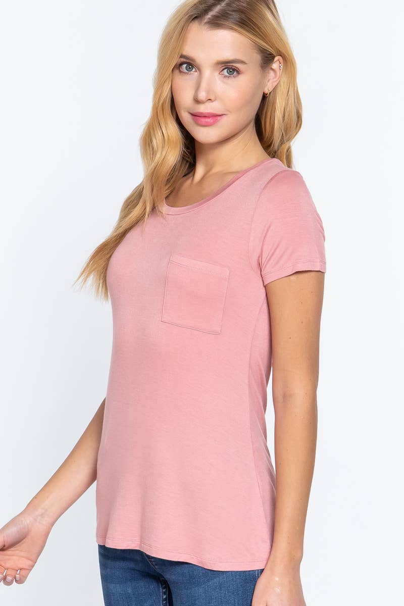 42POPS - Wholesale T-Shirt - Women's - ",._ Chest Pocket Slim Scoop Neck Tee26