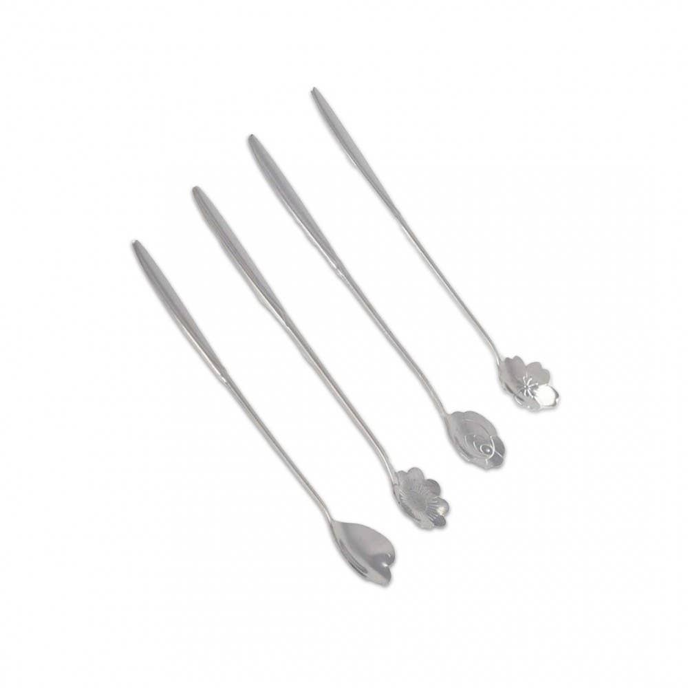 AULICA - Wholesale Table Spoon (Cutlery) - Long flower silver spoons - set of 4