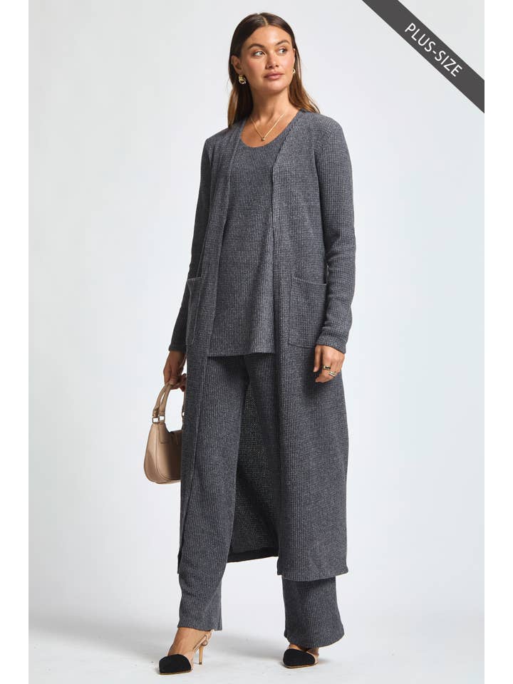 Dear Scarlett - Vente Ensemble de vêtements d'intérieur – femme - Débardeur thermique sans manches grande taille + Cardigan + Pantalon décontracté11