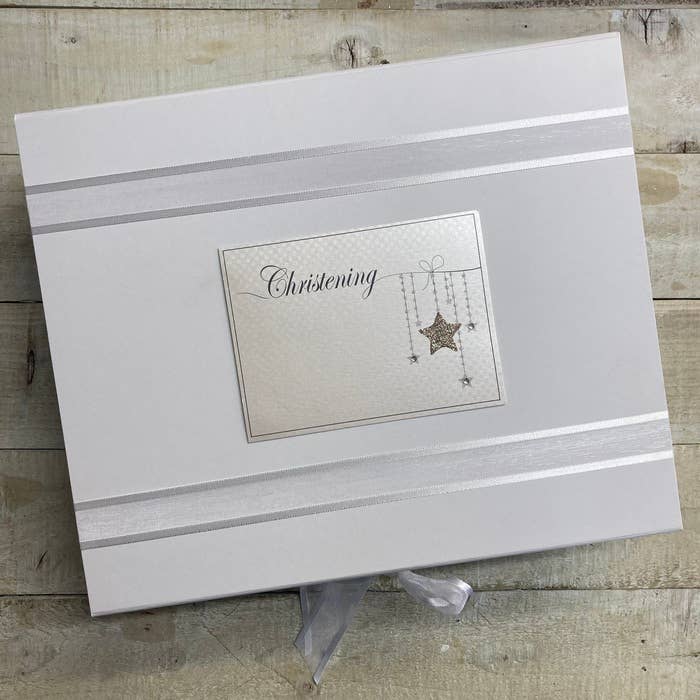 White Cotton Cards – wholesale Keepsake box – Child & baby – Christening Silver Star - Gifts (CHS)4