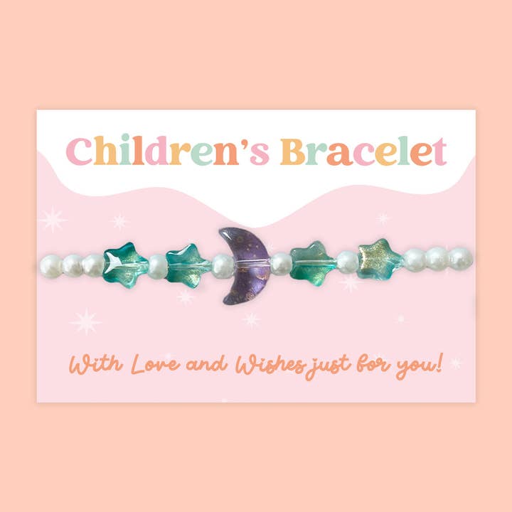 Dream Moon & Stars - Children's Beaded Bracelet (CB018) for wholesale by WishStrings