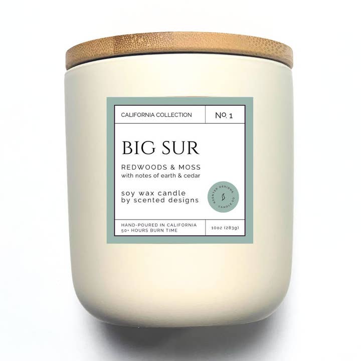 White Ceramic Candle with Bamboo Lid - California Collection for wholesale by Scented Designs Candle Co