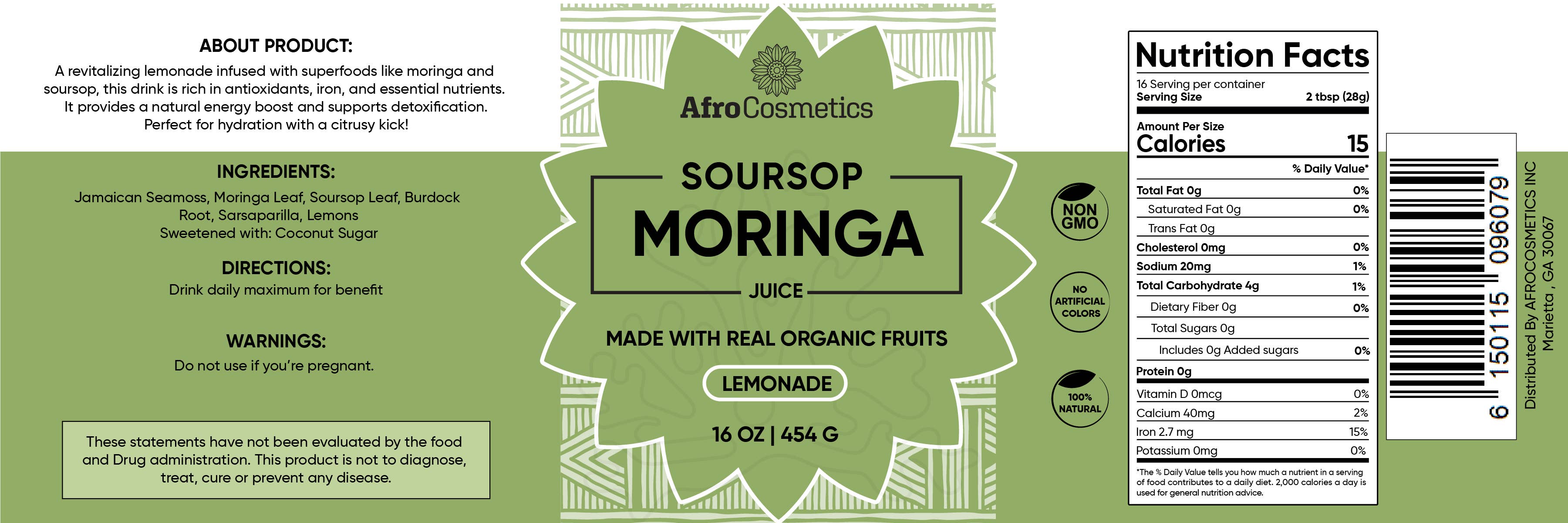 AfroCosmetics & Culture - Wholesale Wellness Juice/Tonic - Soursop and Moringa Sea Moss Juice 16 oz1