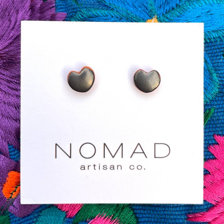 Mini Candy Heart Black Ceramic Post Earrings for wholesale by Nomad Artisan Company