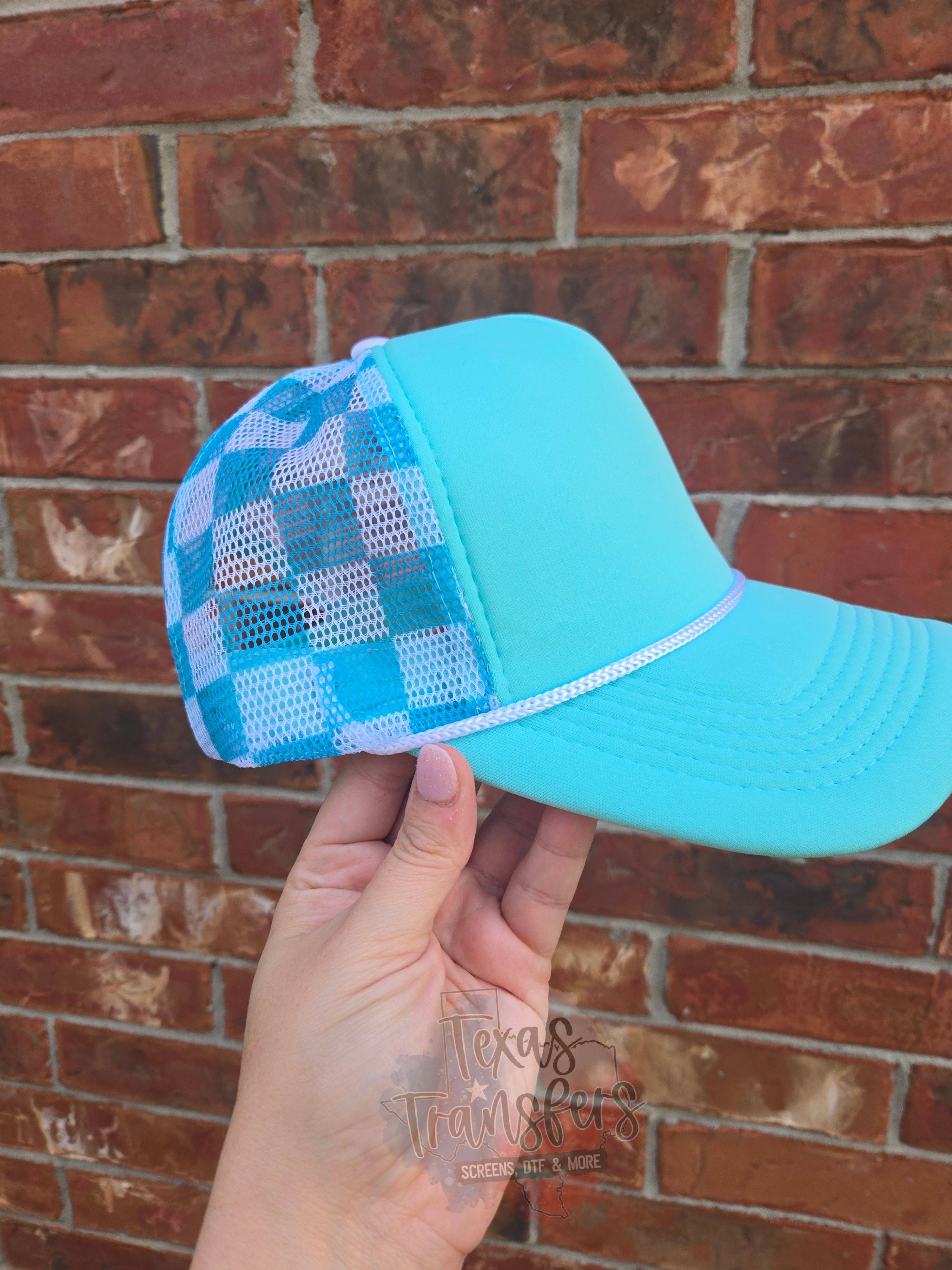 Texas Transfers - Wholesale Trucker Hat - Unisex - Aqua Checker Back Trucker Hat1