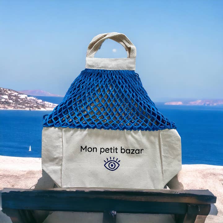 SHOPPINETTE – Großhandel Lebensmittel-/Einkaufstasche – “Mon petit bazar” bestickte Netz-Tasche6