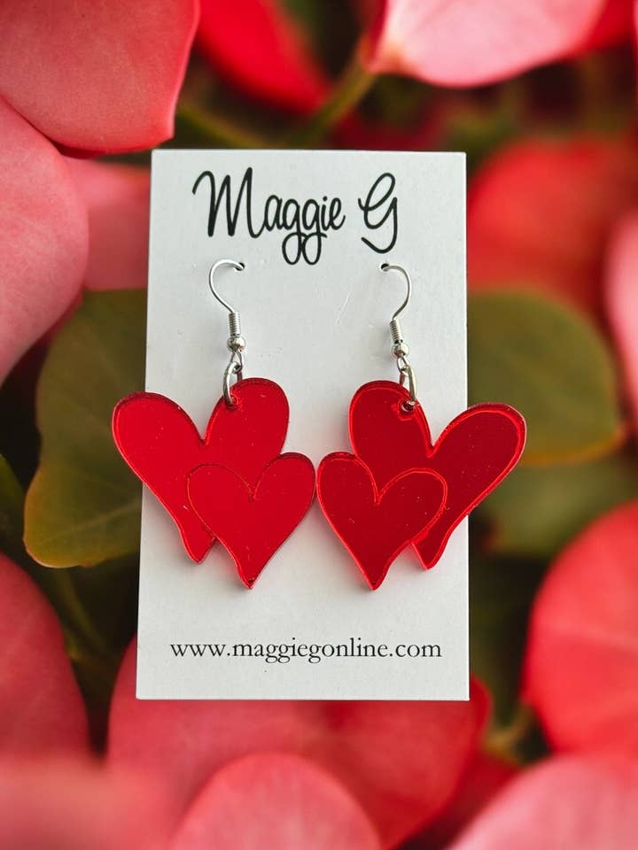 Valentijnshart Acryl Oorbellen Rood voor wholesale door Maggie G
