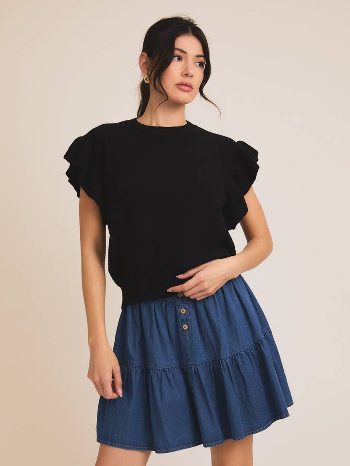 GILLI - Wholesale Knit Top - Women's - RUFFLE SLEEVE KNIT TOP