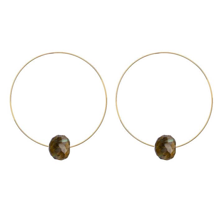 Cerchi rotondi medi con labradorite sfaccettata per la vendita all'ingrosso da parte di Melissa McArthur - Jewellery Made in London