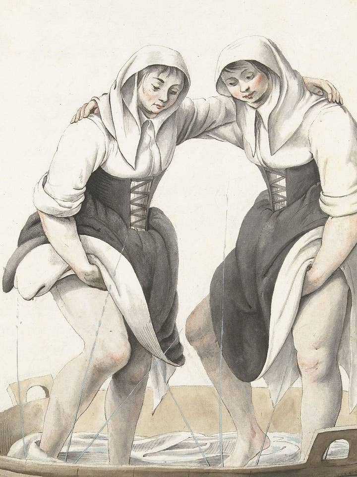 Zwei Frauen beim Wäschestampfen, anonym, um 1652 - um 1653 für den Großhandel von Flashback Shop