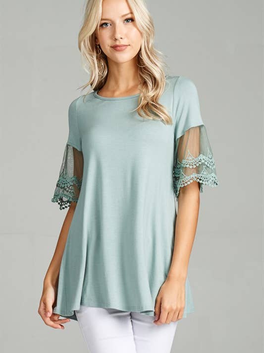 ETK-4105 Lace Sleeve Tunic Jersey Top for wholesale by Emerald Collection