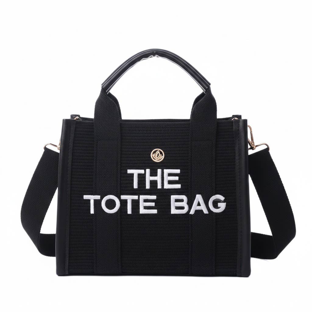 VIA FIORE – Großhandel Tragetasche – Damen – Schwarze Canvas-Tragetasche mit schwarzem Besatz3