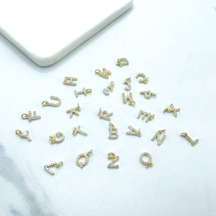 DIJU Jewelry - Wholesale - 18k Gold Filled with Micro Pave, Micro Cubic Zirconia Small INITIALS LETTERS Charms Pendant, Wholesale Jewelry Making Supplies7