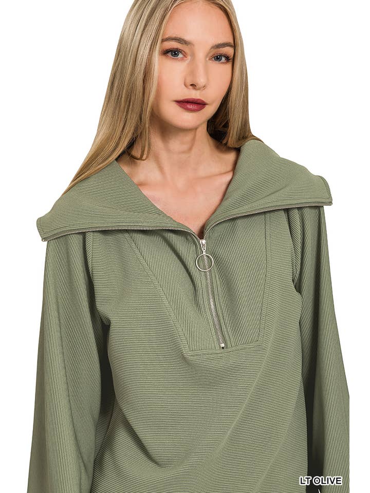 Vanilla Monkey - Wholesale Top & Pant Set (NOT Loungewear) - Women's - Ribbed High Neck Half Zip Pullover And Pants Set12