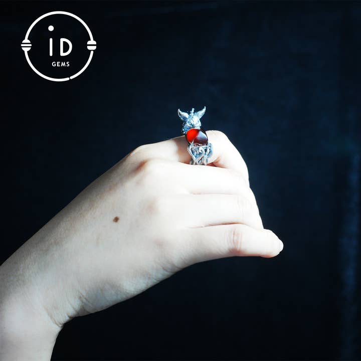 Fox Ring Garnet Protection Talisman | Fantasy Animal Jewelry | Handmade Nature Spirit Ring | Woodland Amulet for Inner Desire for wholesale by idjewelry