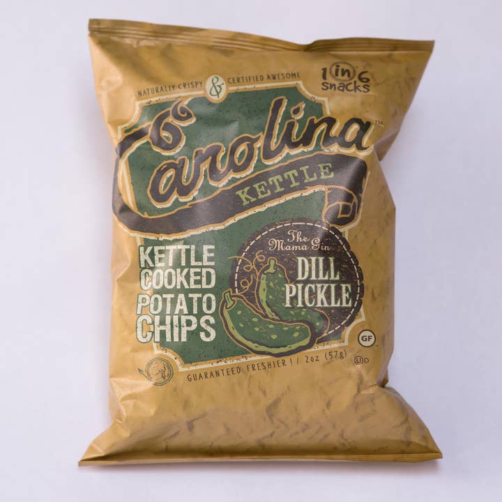 1 in 6 Snacks- Carolina Kettle chips- Rustic Roots - Wholesale Chips - 2oz Dill Pickle Chip Case(20)