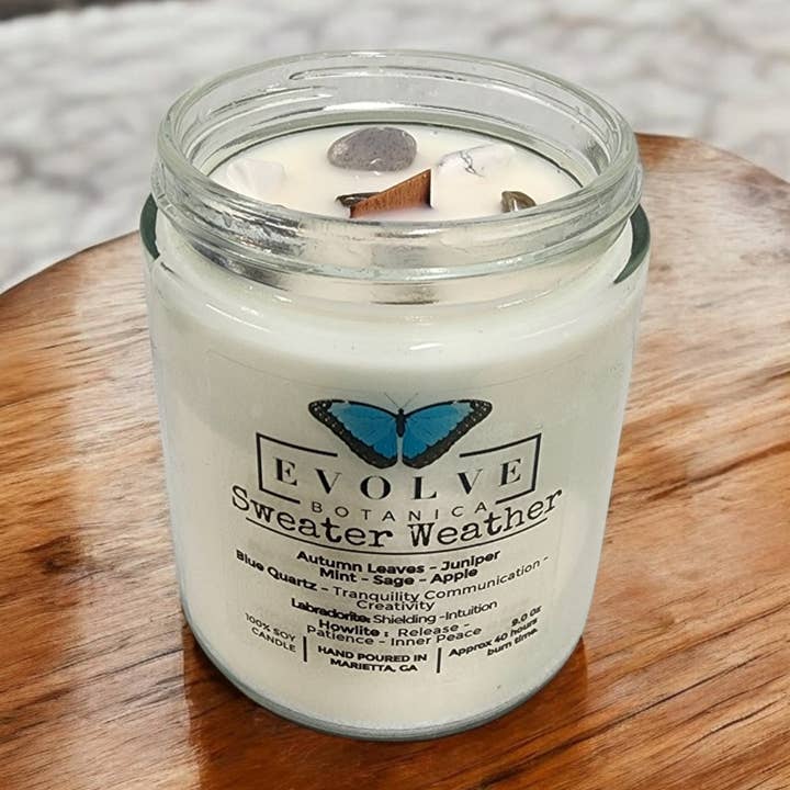 Evolve Botanica - Vendita all'ingrosso Candela in vasetto - Candela di soia in barattolo CrystalJam da 9oz - Profumo Sweater Weather10