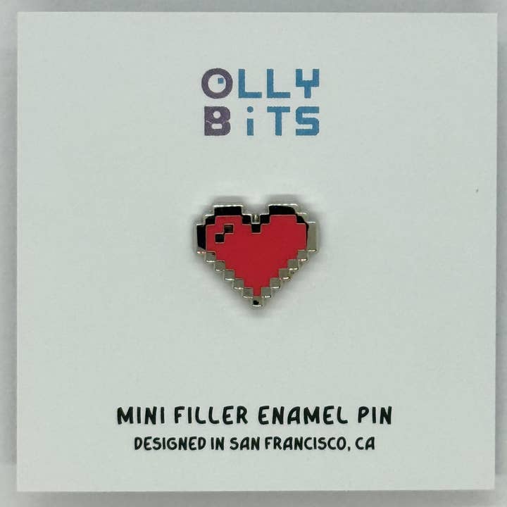 Red Pixel Heart Mini Filler Enamel Pin for wholesale by Ollybits Pixel Art