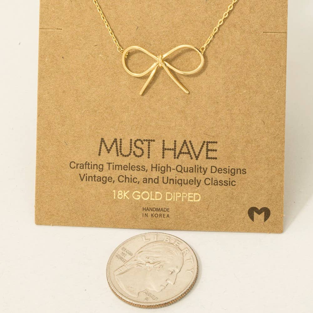 Fame Accessories - Wholesale Pendant/Charm Necklace - Gold Dipped Bow Tie Pendant Necklace2