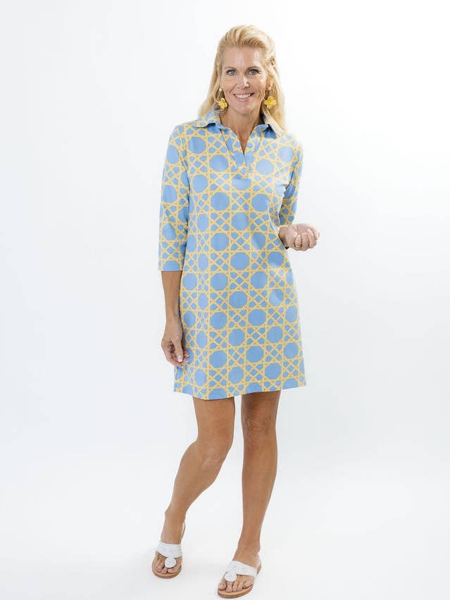 Polo 3/4 Sleeve Dress - Large Bamboo Blue/Tan for wholesale by sailor-sailor