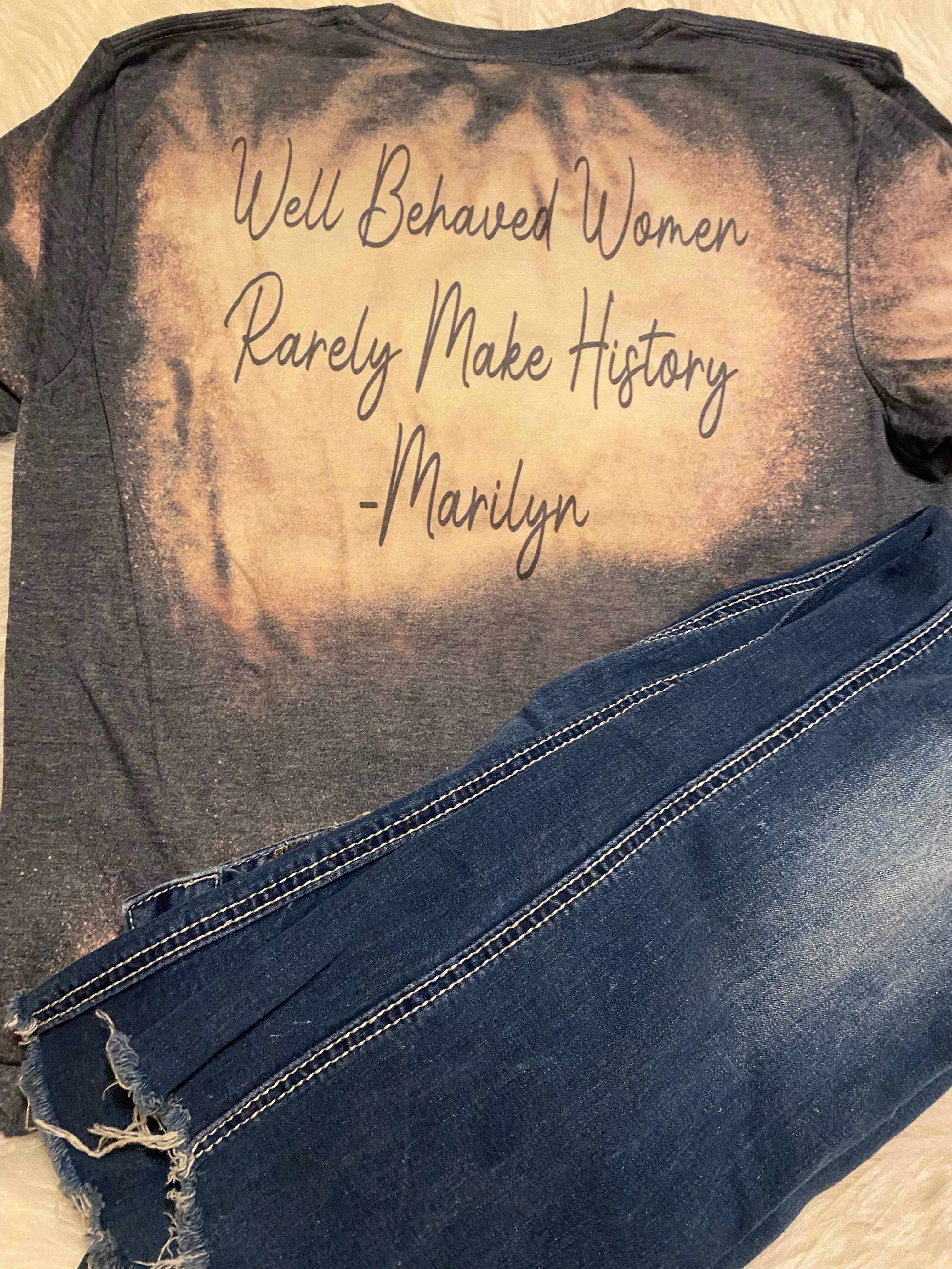 Neat Creations - Wholesale Screen Printed T-Shirt - Women's - Marilyn Monroe Tupac Well Behaved Women Bleached Tee1