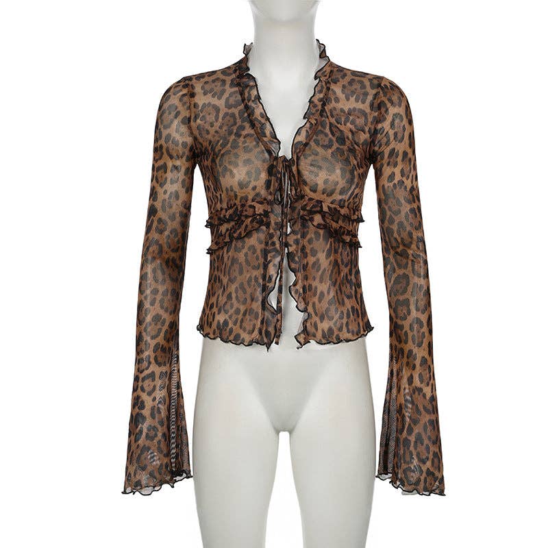Brown Irregular String Leopard Print Sexy Top DPT2626 for wholesale on Faire1