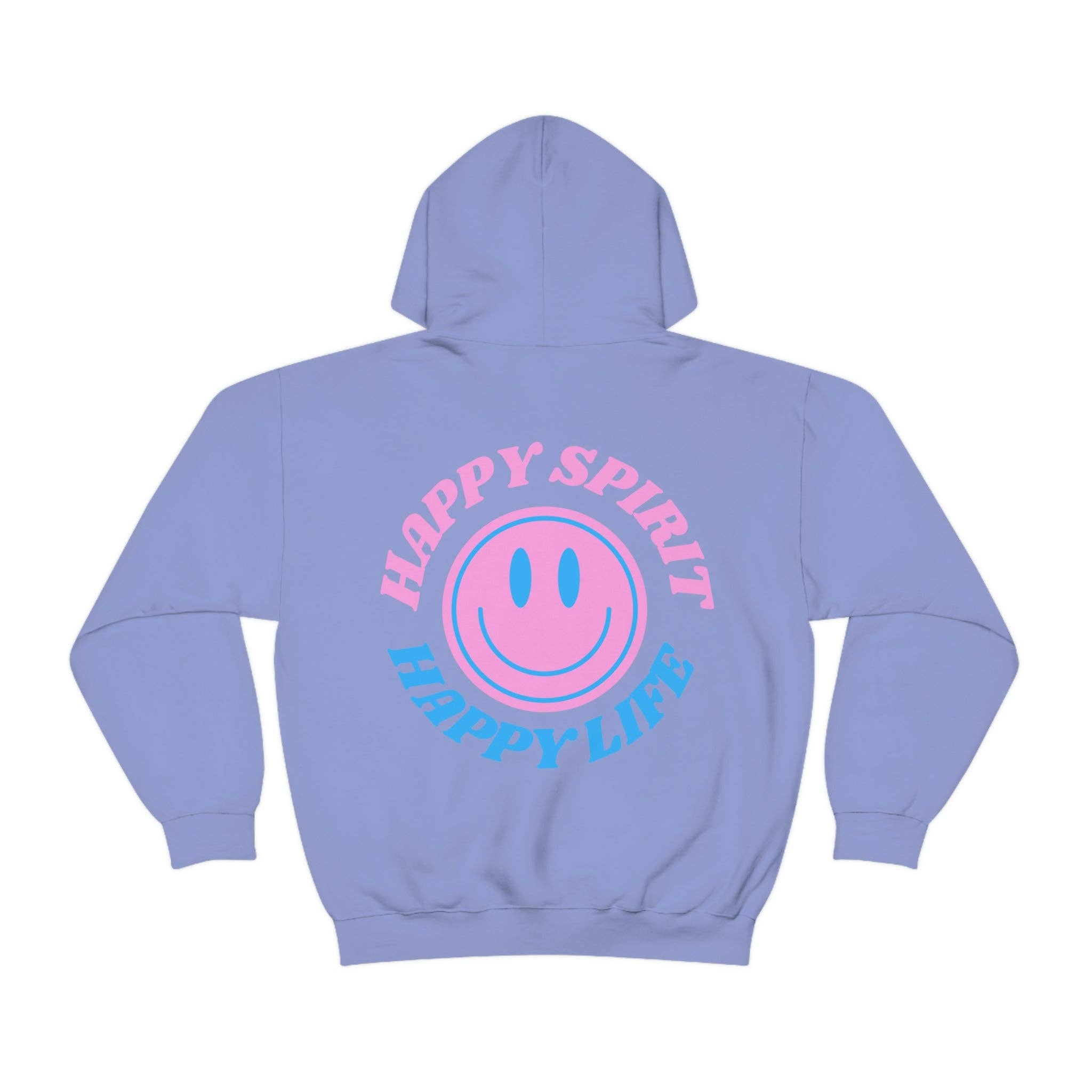 Happy Life Stuff - Wholesale Hoodie - Unisex - Happy Spirit Happy Life Hoodie Gildan VSCO Girl Sweatshirt, Oversized Tumblr Front Back Print Smile Happy Mind Trendy Retro Font Cover Up23
