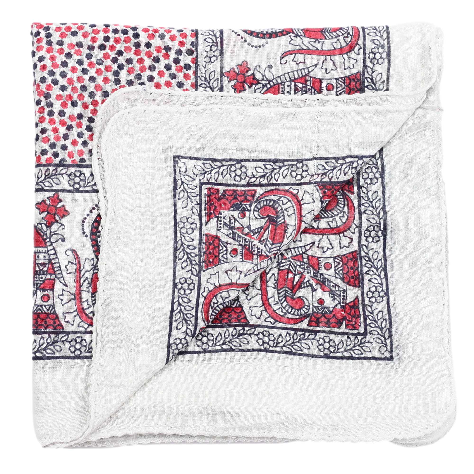 Tribal Trade GmbH – wholesale Halsduk - Unisex – Bomullsduk elefant vit röd-svart fyrkantig duk3